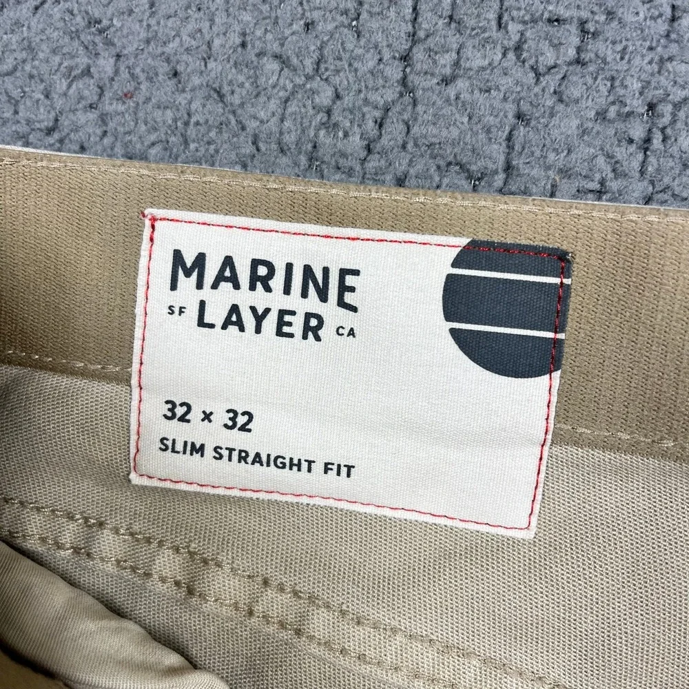 Marine Layer Flex Terry Pant Slim Straight Khaki Tan 32x32 NWT MRSP $148